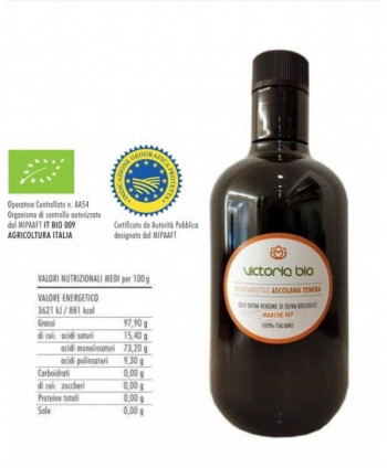 IGP Monovarietale Ascolana Tenera 500ml Olio Extra Vergine di Oliva Biologico