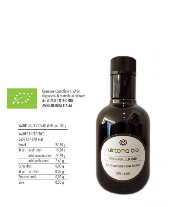 Monovarietale Leccino 250ml Olio Extra Vergine di Oliva Biologico