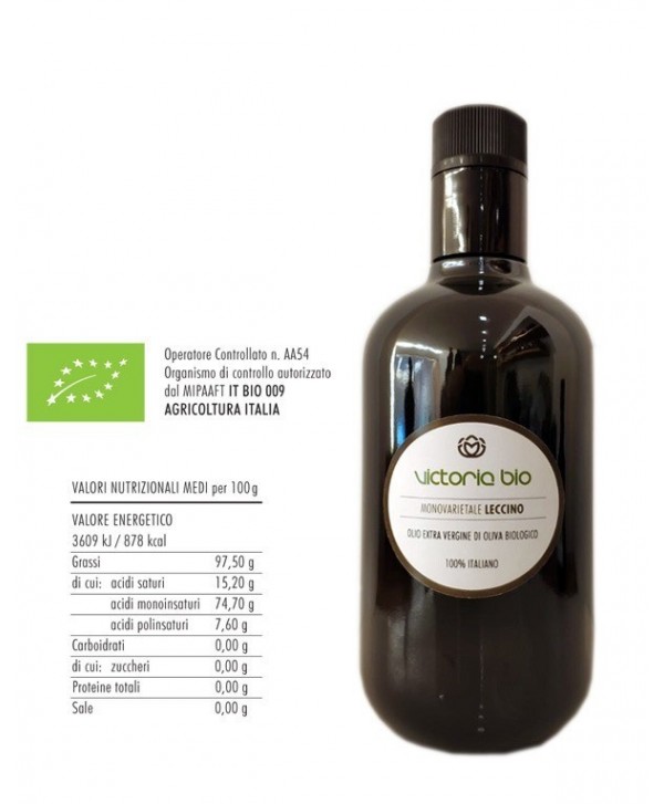 Monovarietale Leccino 500ml Olio Extra Vergine di Oliva Biologico