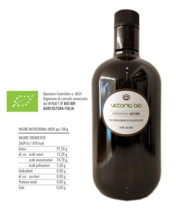 Monovarietale Leccino 750ml Olio Extravergine di Oliva Biologico