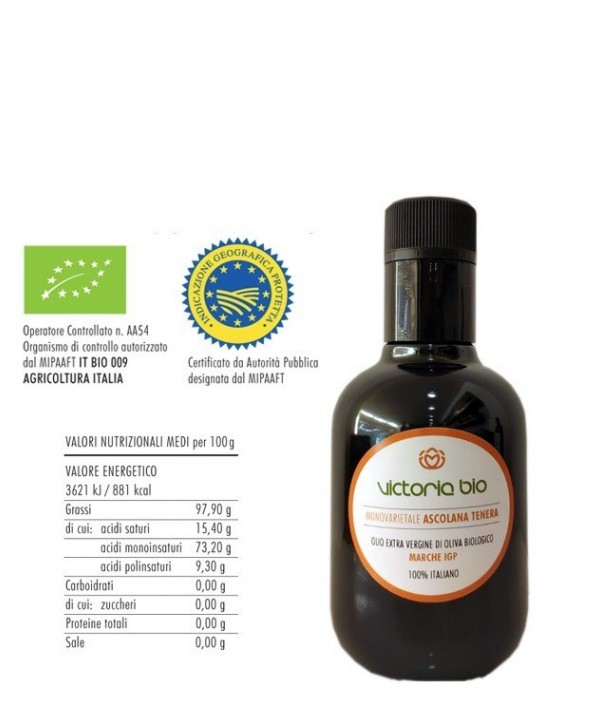 IGP Monovarietale Ascolana Tenera 250ml Olio Extra Vergine di Oliva Biologico